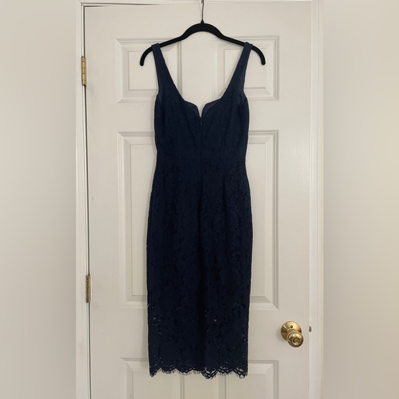 Bardot Adeline Midi Lace Sheath Dress in Navy - Picture 3 of 10